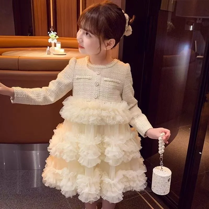 Girls' Dress 2025 Autumn/Winter New Fashionable Children's Design Sense Fluffy Cake Skirt Girls' Mesh Princess Skirt