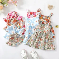 0-3 Years Dress for Toddlers Girl 2PCS Summer Clothes Set Sleeveless Floral Dress with Hat Baby Cute Beach Holiday Party Outfits