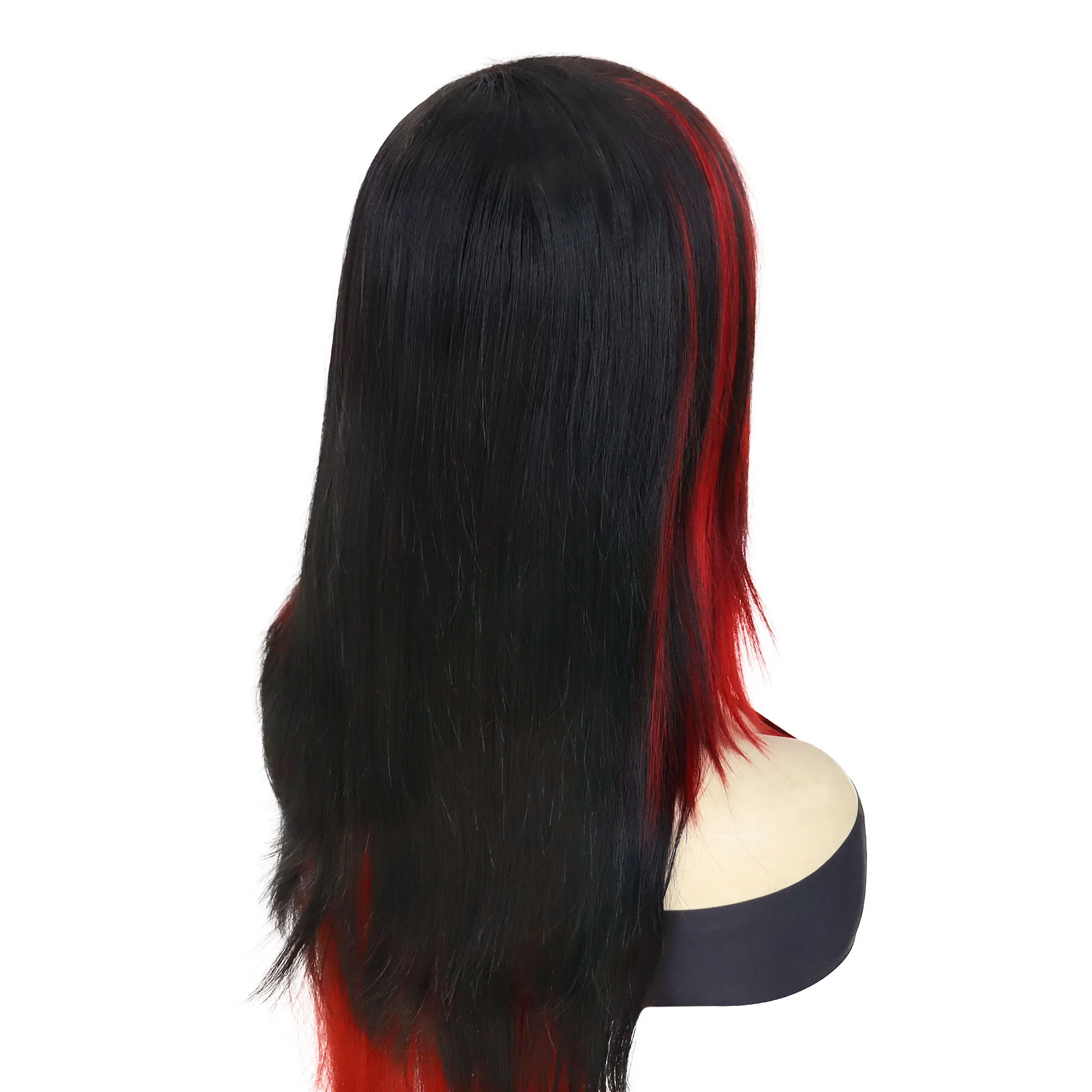 Parrucche rosse e nere per donna Parrucca sintetica lunga diritta da 30 pollici con frangia Parrucca di scena Stile gotico Miscela di due colori Festa a tema Emo