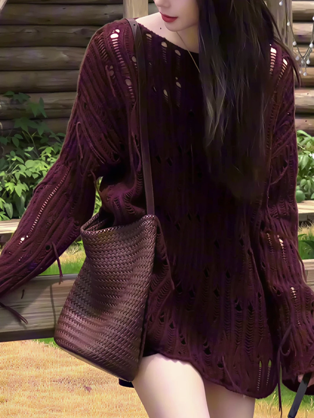 

Модный корейский вязаный свитер с длинными рукавами, ажурный дизайн, свободный крой, стройнящий топ для женщин, осенняя новинка