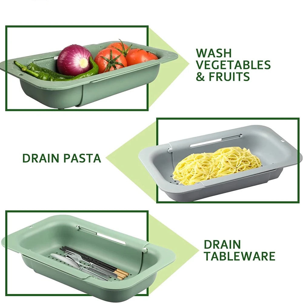 Colander Over the Sink Strainer Basket Extendable Sink Colander Wash Fruits Vegetable Drain Cooked Pasta and Dishes Kitchen Tool