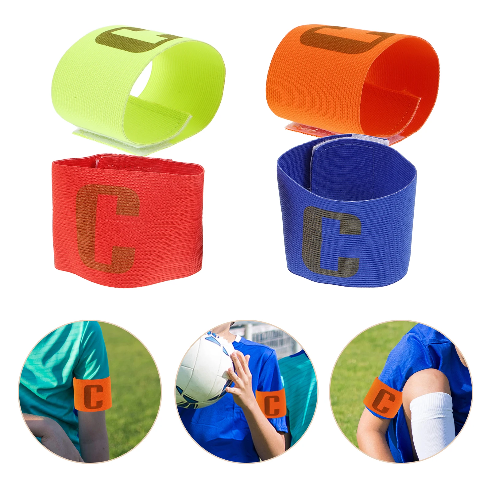 

4pcs Football Captain Armband C-shaped Arm Band for Soccer Elastic Polyester Bright Colors Durable Sports Leader