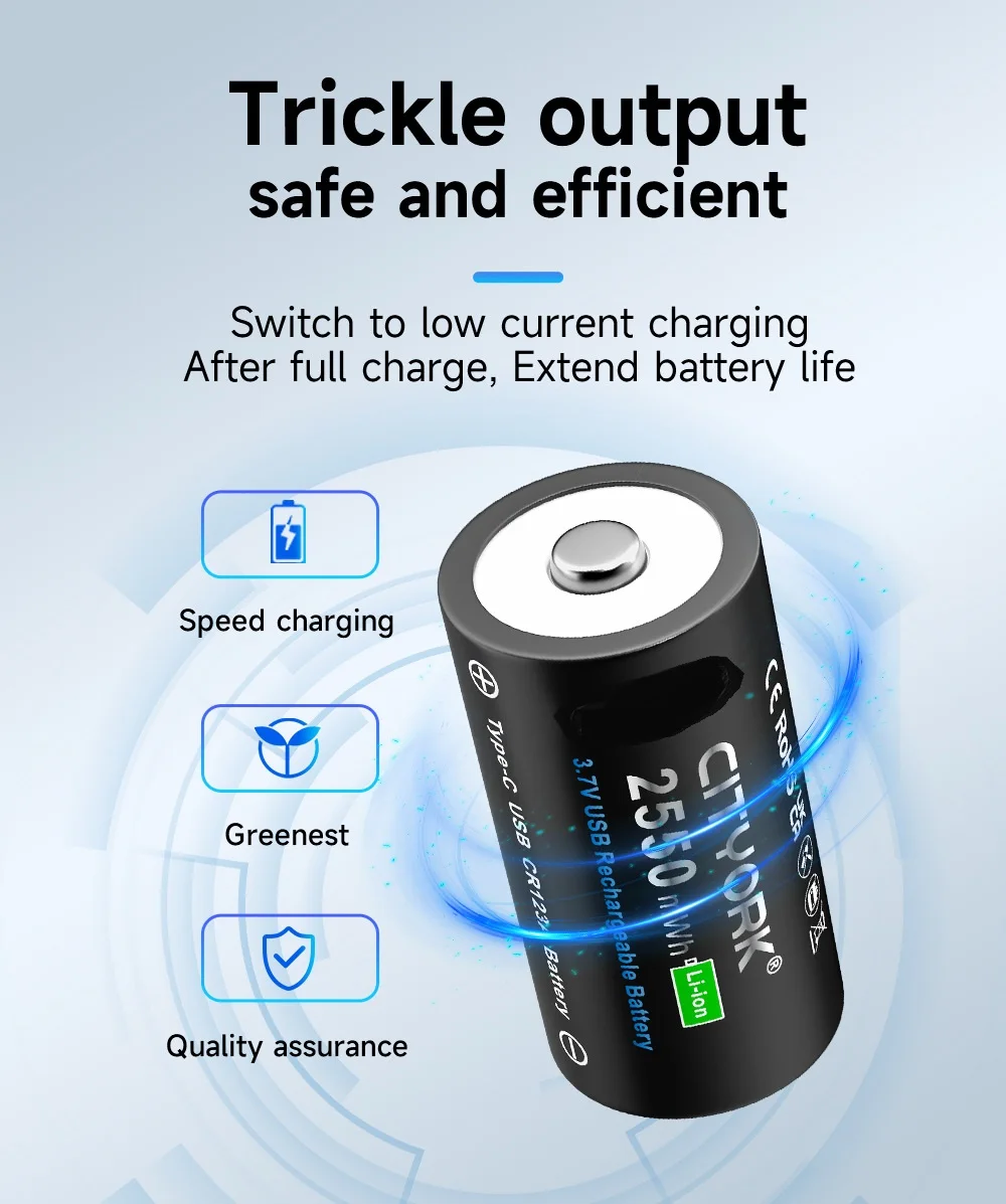 3.7V 16340 16350 Rechargeable Battery USB Rechargeable RCR123 CR123 CR123A Btteries For LED Flashlight With USB Cable