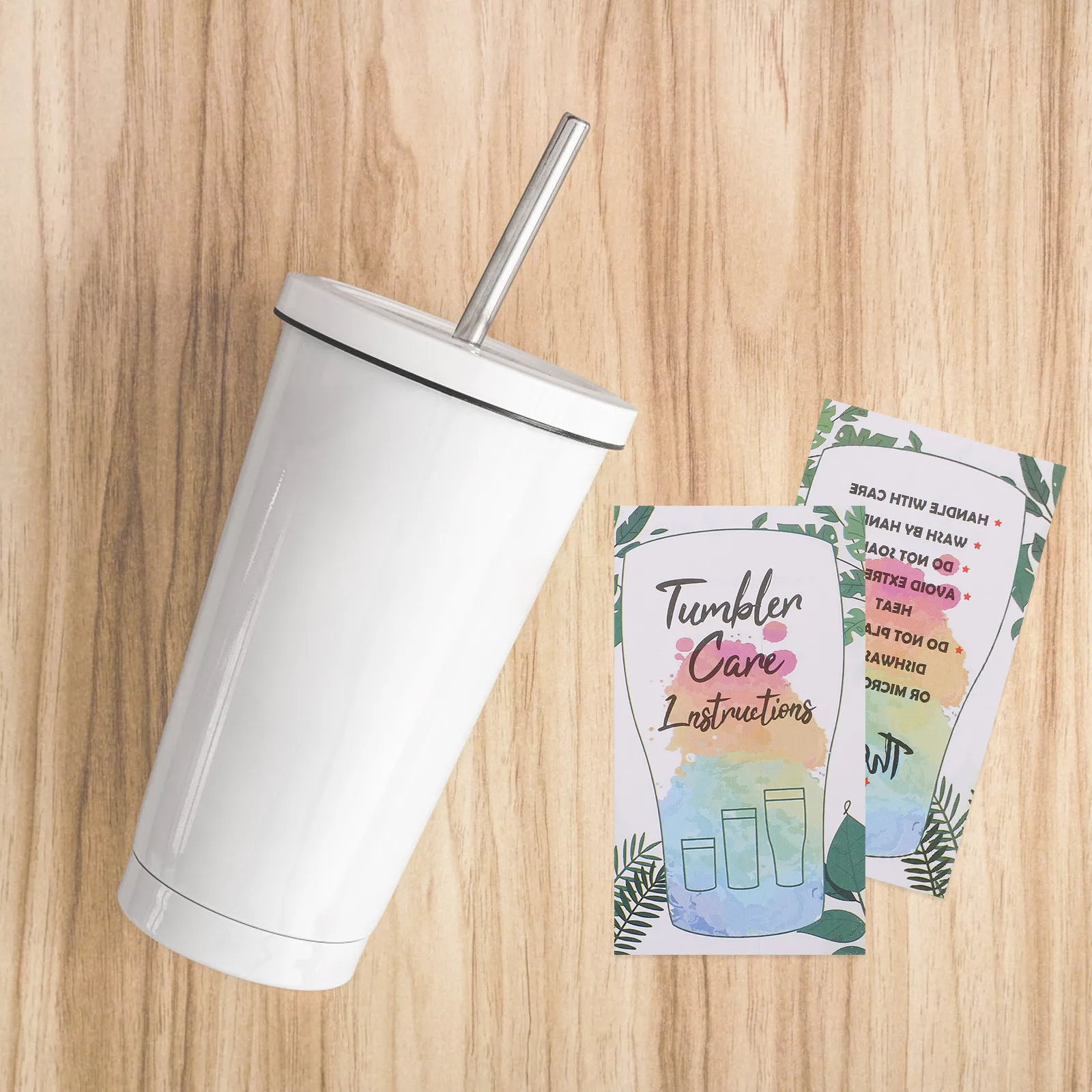 

Glass Cup Care Cards Premium Thick Paper Tumbler Cleaning Instructions Guide Tags for Small Business Packaging Inserts