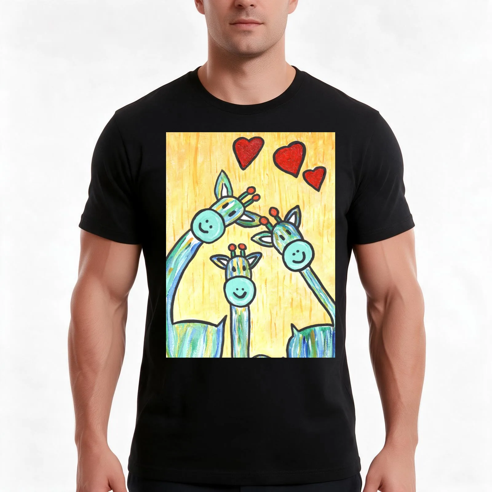 Vibrant Giraffes -The Giraffe Family T-Shirt, Summer Casual Cotton Tee, Oversized Streetwear Tops, Vintage Graphic Print