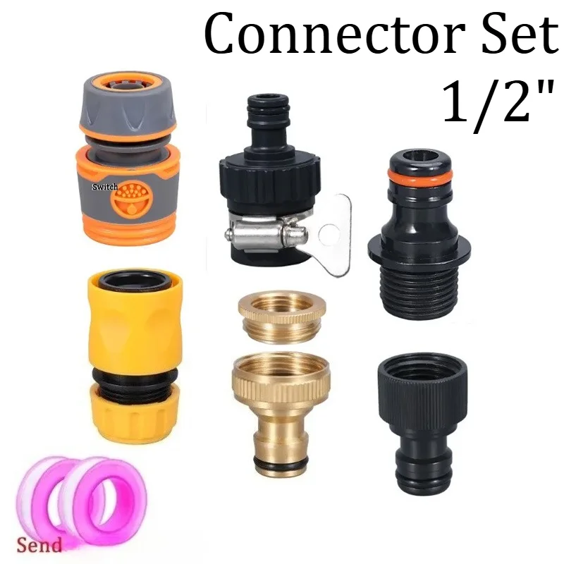 

Universal 1/2" Household Hose Connector Set, Quick Connect Leak-Proof Copper Adapter, Tool-Free Faucet Washing Machine Garden Wa