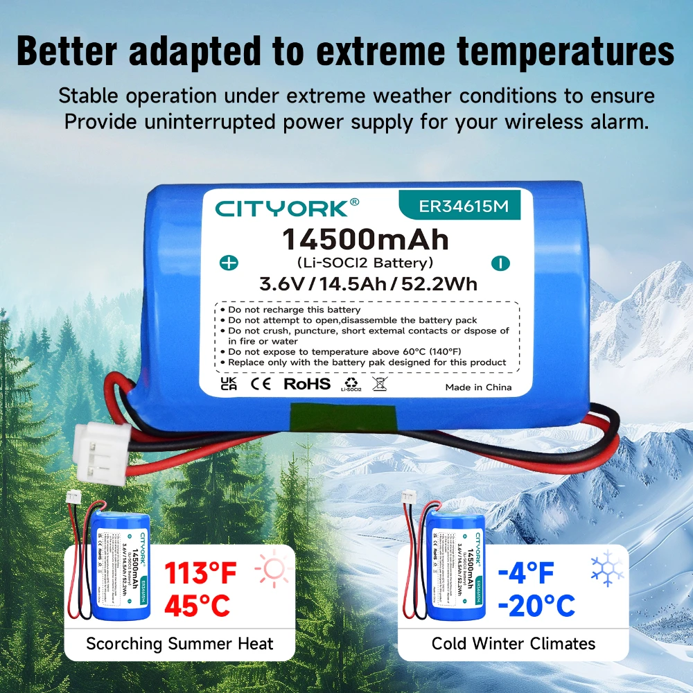 14500mAh 3.6V ER34615M 교체용 리튬 이온 배터리 DSC 알렉소르 무선 야외 경보기 WT4911, WT4911B, WT8911에 적합