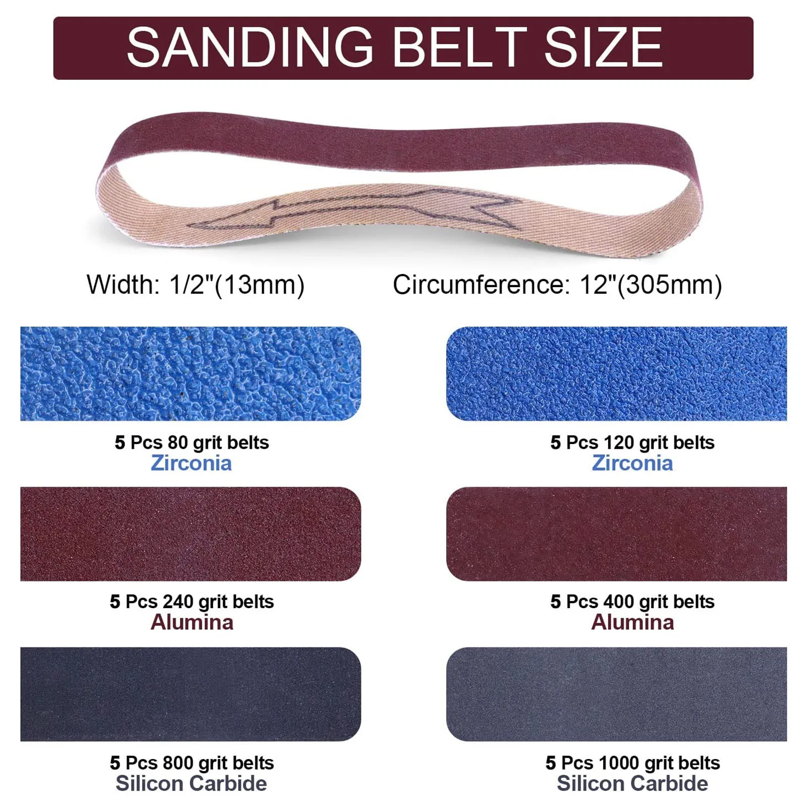 30PCS Sanding Belts Assortment Knife Sharpener Sandpaper Belt Set 80 120 240 400 800 1000 Grit 3/4in 12in