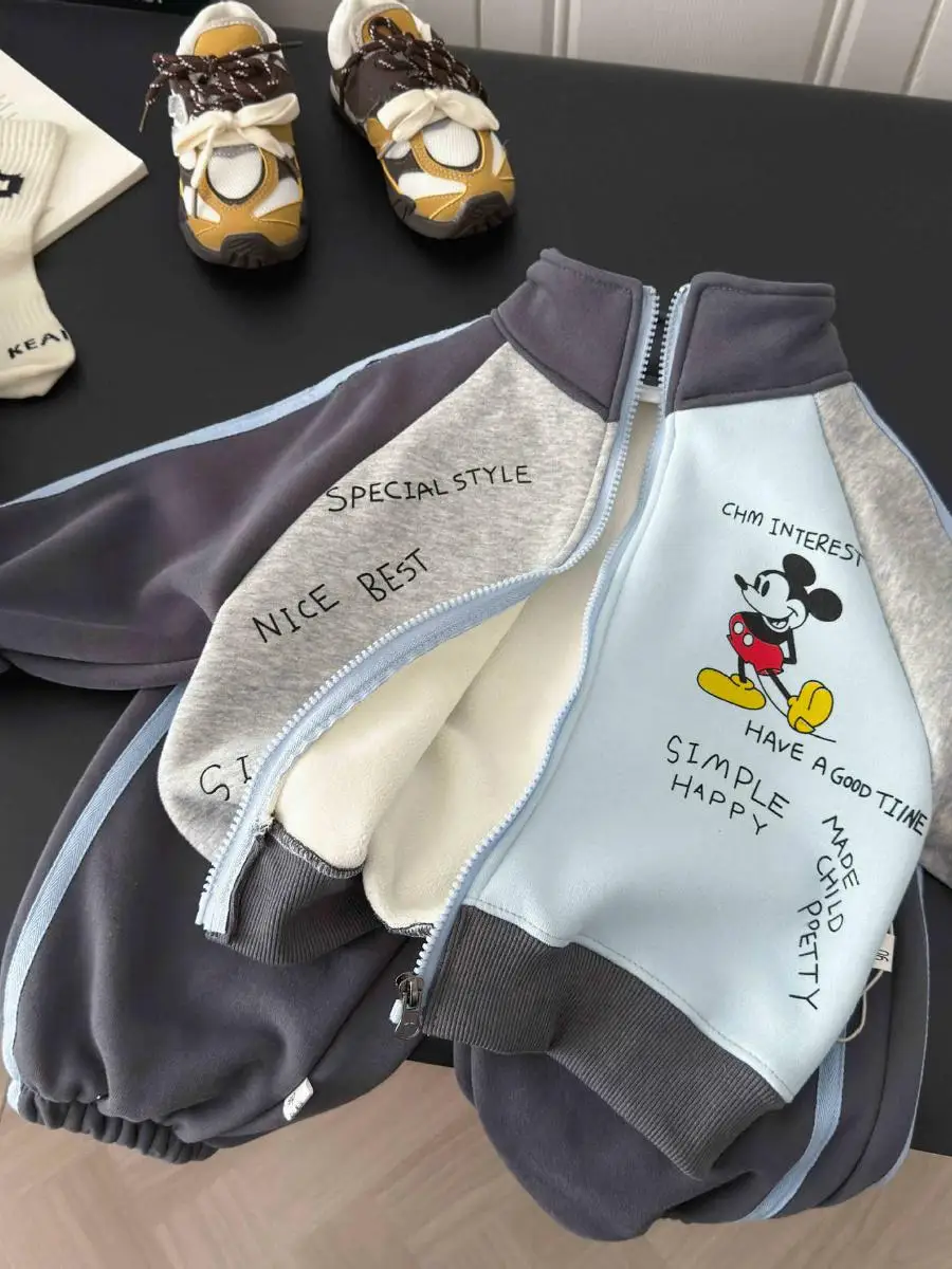 

Комплект детской спортивной одежды Thiened Fce с мультяшным принтом, осень-зима 2025, с длинными рукавами и брюками, повседневный, модный наряд