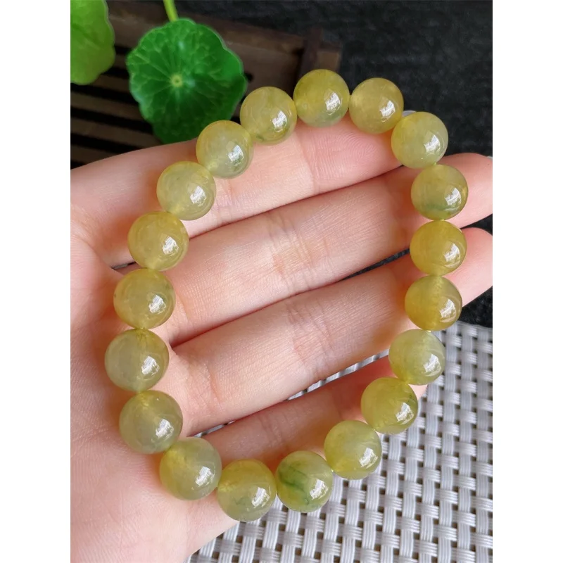 Myanmar Natural a Bracelet Bead Ice-like Yellow Jadeite round Beads Jade 19 35.11G