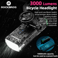 ROCKBROS Bike Light 3000 Lumens Front Bicycle Light 10000mAh Power Bank Brightness Road MTB Handlebar Headlight Bike Accessories