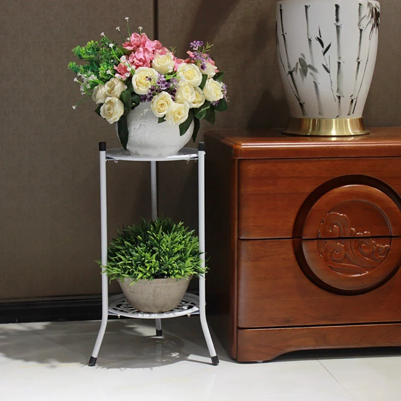 Two-Layer Elegant Metal Plant Stand Shelf Potted Plant Holder Modern Tall Plant Pot Stands For Indoor Outdoor Decor