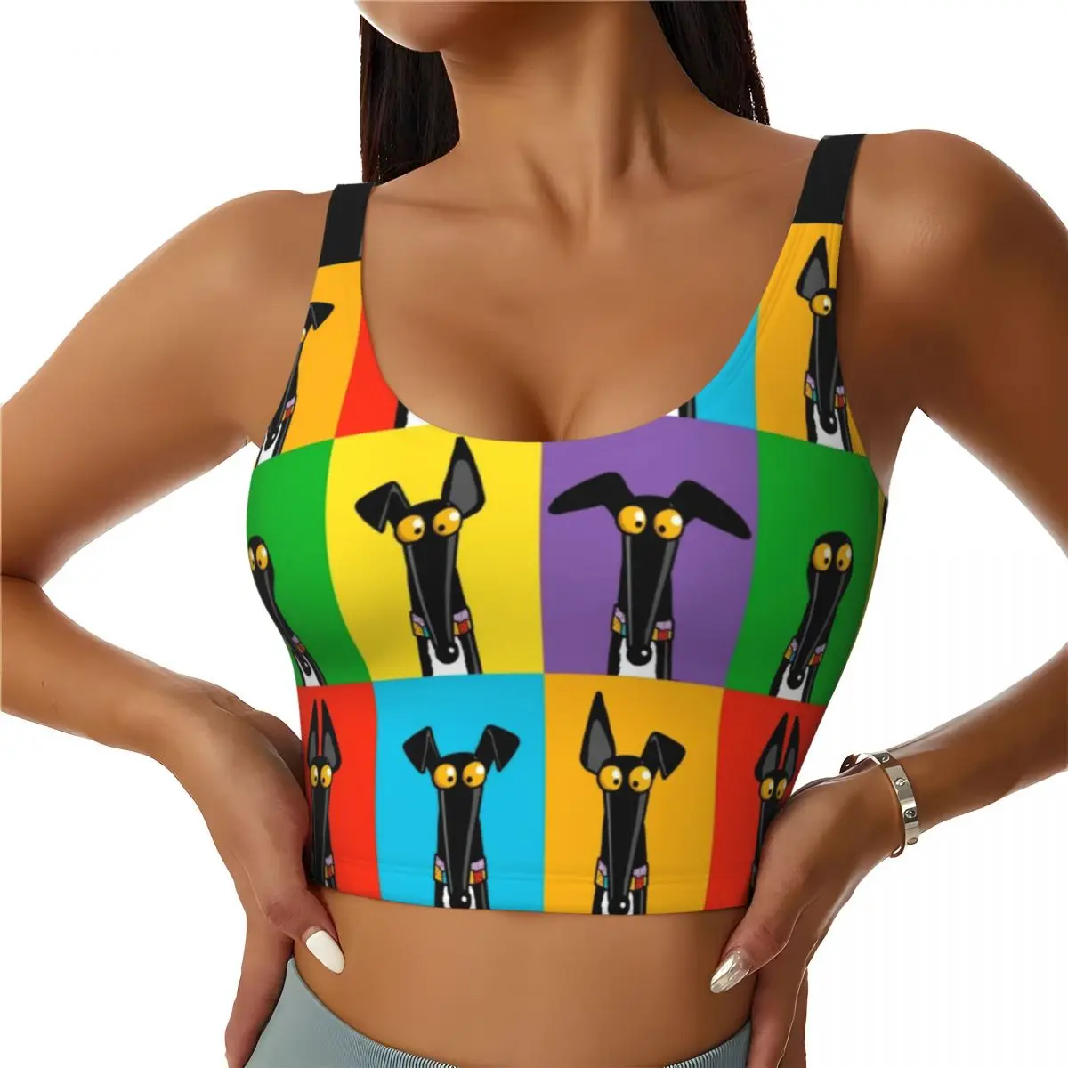 Custom Greyhound Semaphore Workout Crop Tank Tops Women Seamless Whippet Sighthound Dog Yoga Running Sports Bras