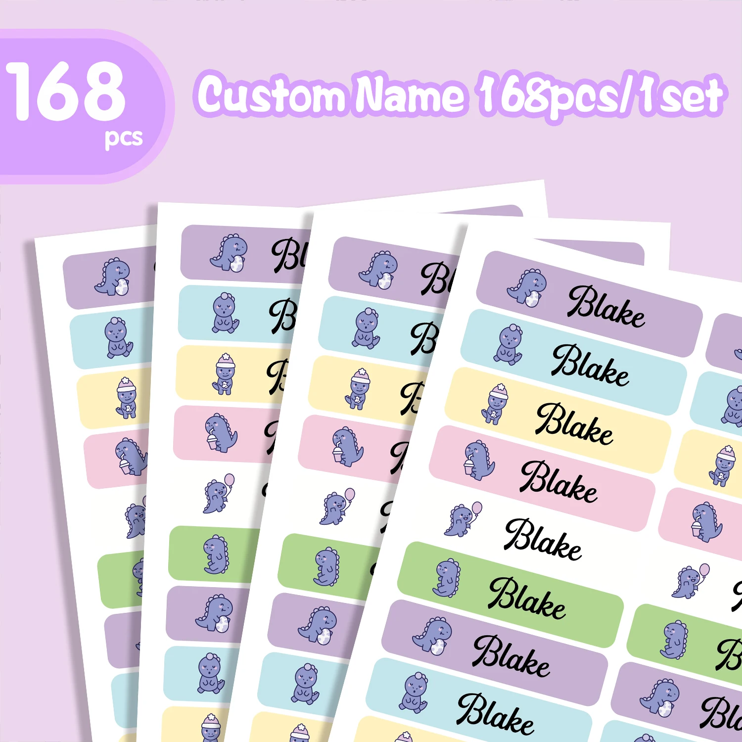 126/168pcs dinosaur Bottom Stickers Personalized Tag Textbook Label Cup Stickers For School Lunch Boxes & Office Supplies, W