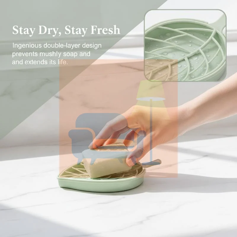 Leaf-Shaped Soap Dish 2 Layers Drain Soap Box Bathroom Dish Plate Case Home Shower Soap Holder Bathroom Accessories