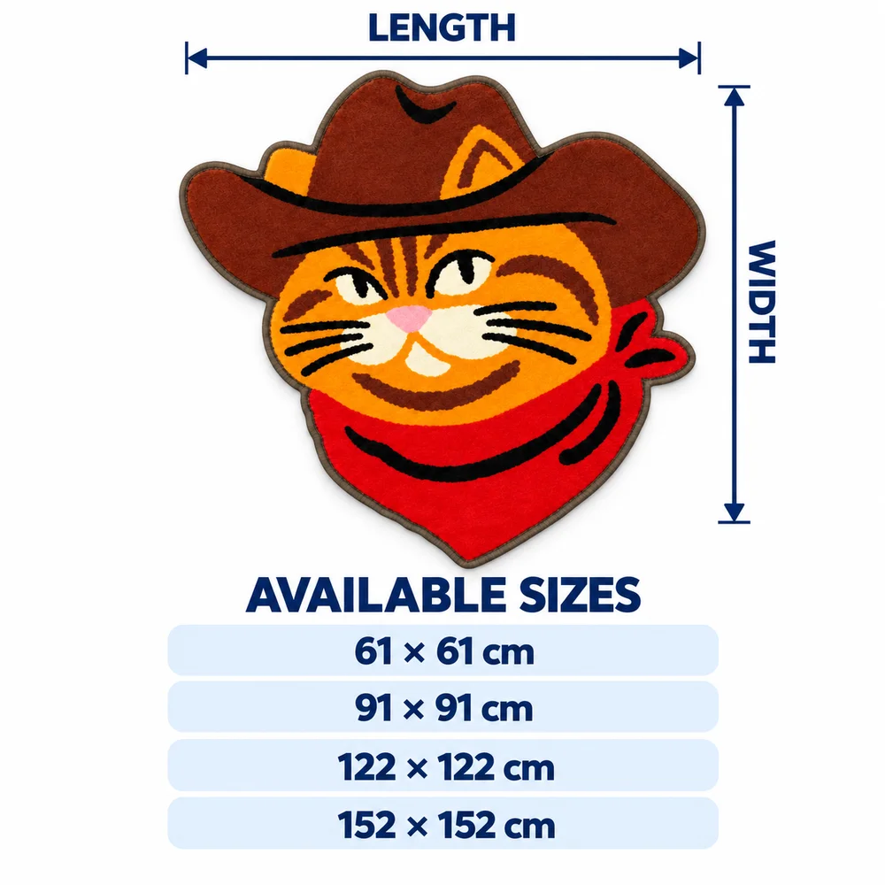 Vintage Wild Cowboy Cat Shaped Area Rug, Animal Flannel Floor Mat for Bedroom Living Room Bathroom Entryway Home Decor Gift