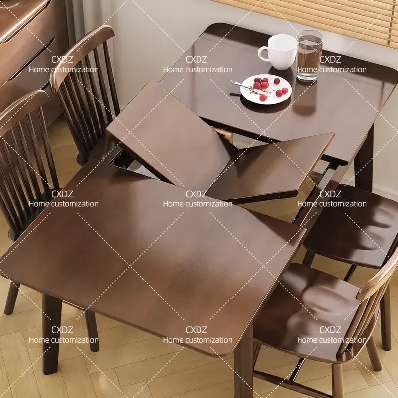 Nordic Solid Wood Folding Dining Table and Chair Set Retractable Rectangular Modern Simple Design for Small Apartment