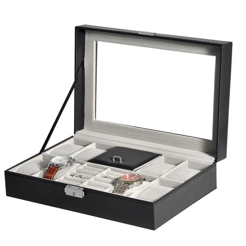 

Кожаная коробка для часов, многофункциональная подарочная коробка, очки, ювелирные изделия, запираемый футляр для хранения, упаковка люксового бренда