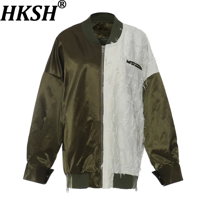 

Женская шикарная куртка HKSH: нишевый дизайн, цветные блоки, пэчворк, воротник-стойка, молния, трендовая, высококачественная, повседневная, новая коллекция Весна 2026 HK19453