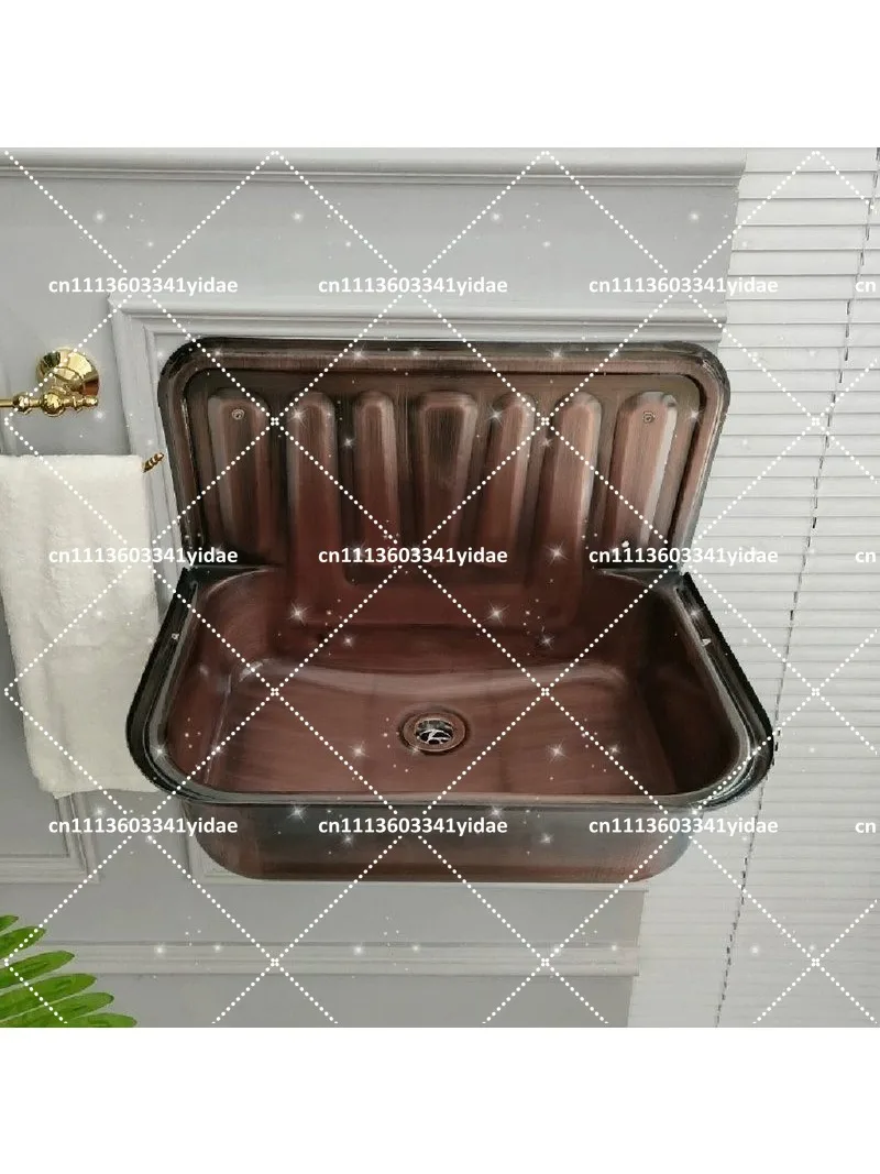 European Style Wash Basin Vintage Red Copper Plated Nostalgic Hanging Basin Bathroom Sink Model Room Wash Face