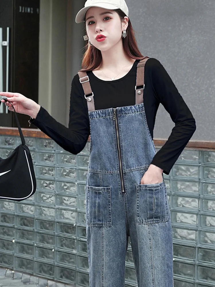 

Модный свободный джинсовый комбинезон, женский корейский вариант, весна-лето, модный антивозрастной комбинезон с прямыми штанинами
