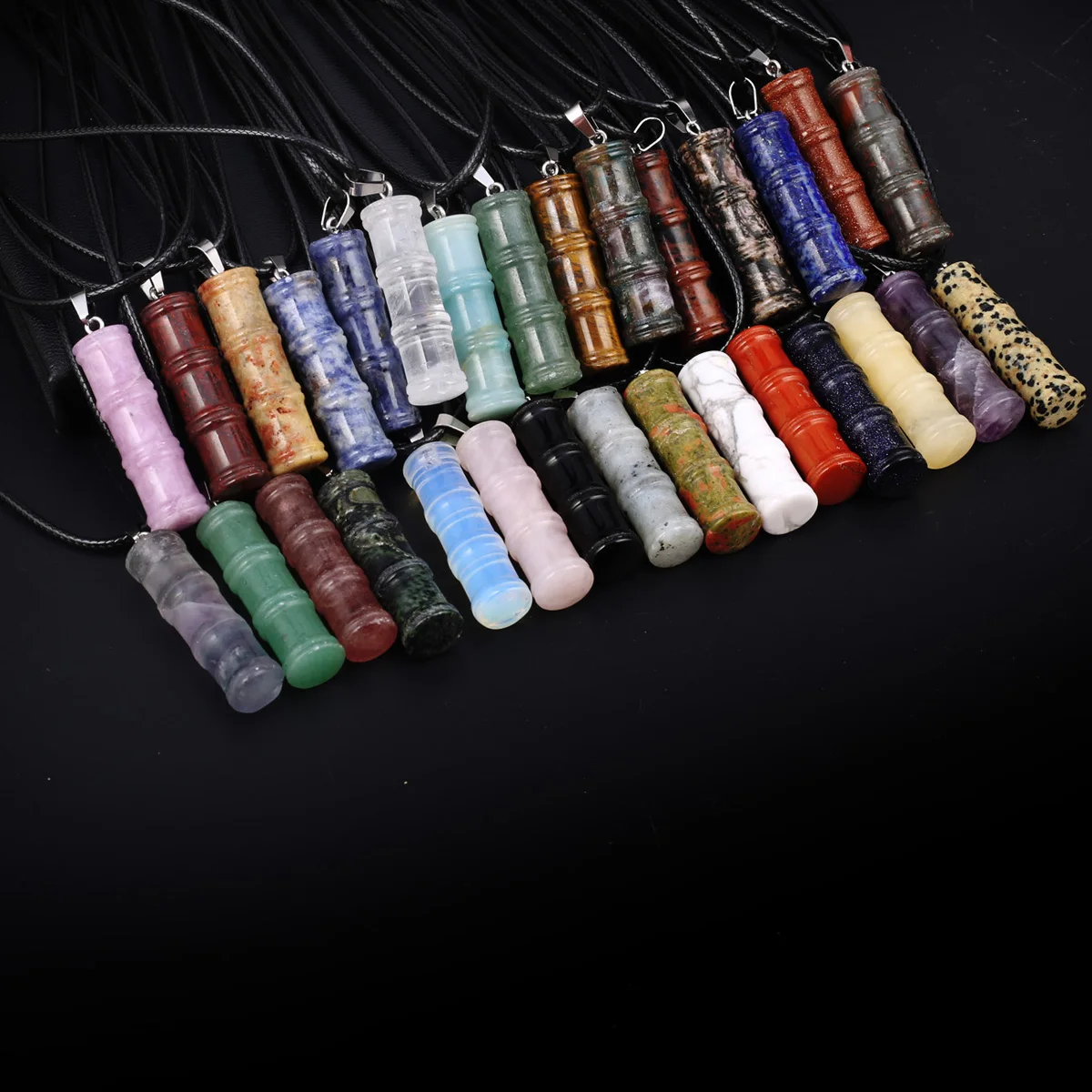 Charm Bamboo Knot Shape Natural Crystal Agate Pendant Necklace Neutral Style Jewelry Charm Gift for Men Women 42x12mm