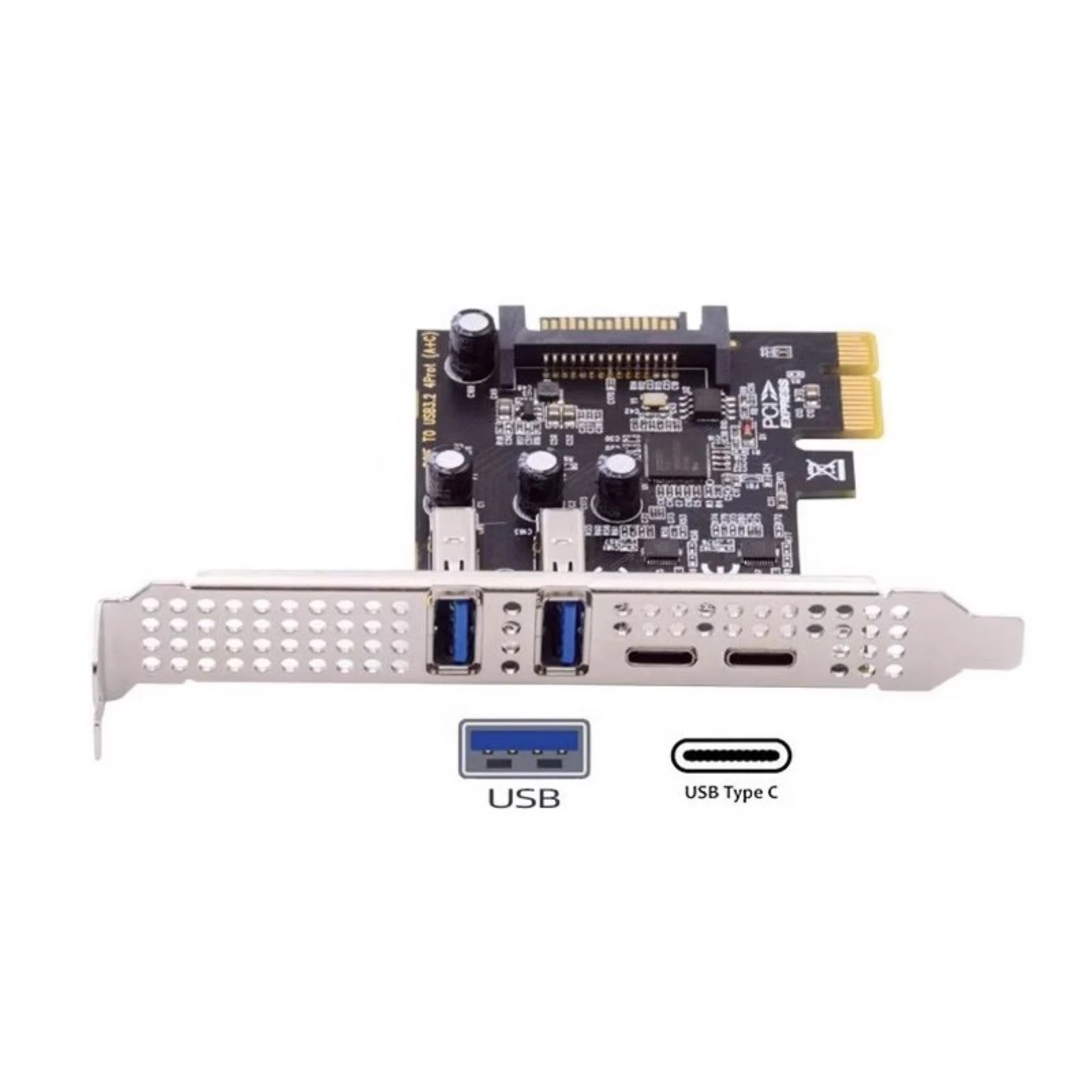 Tarjeta de Expansión PCIe USB 3.0 de 4 Puertos (2 USB-A + 2 USB-C) 5Gbps con Alimentación SATA de 15 Pines, Chip D720201 para PC de Escritorio, Windows Server, Linux