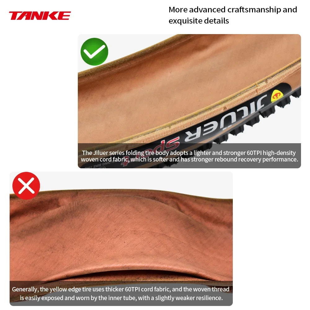 TANKE إطار دراجة الطريق 700X28C/700X25C 60TPI حواف سوداء وأصفر مقاومة للثقب إطار دراجة للدراجة/JILUER إطار قابل للطي