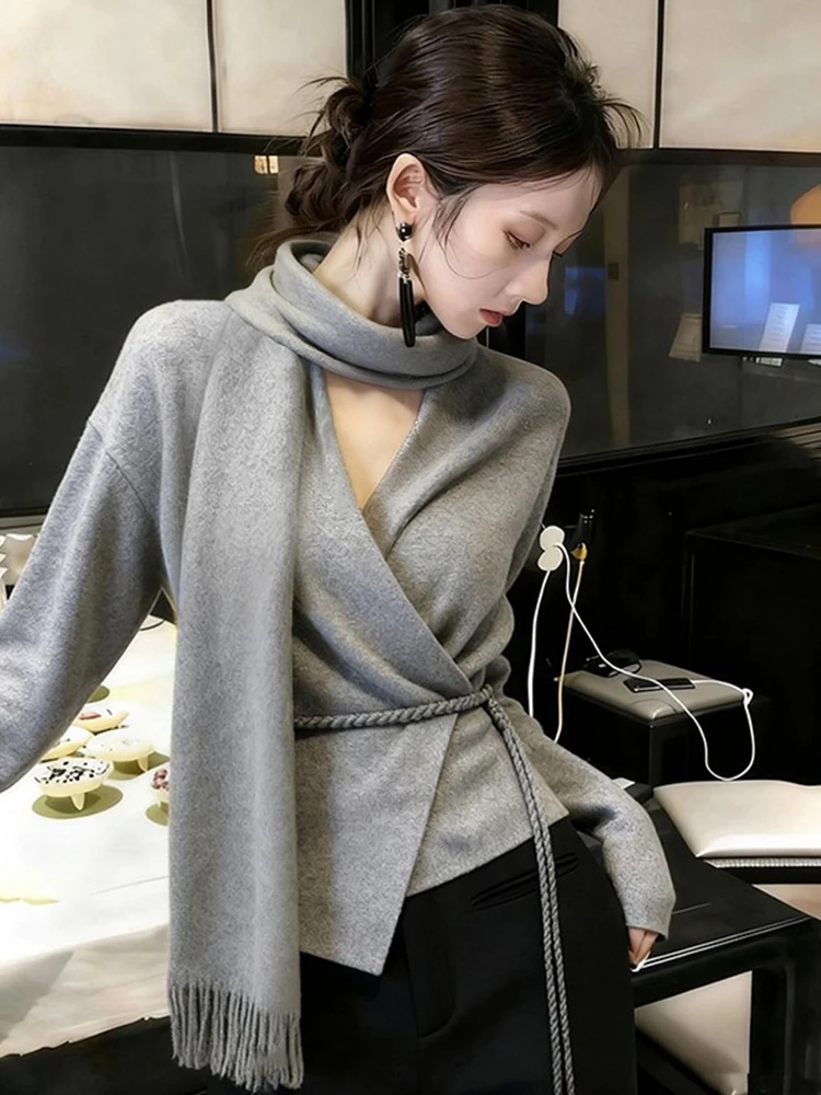 

Ele Knitted Sweater Women's Autumn Winter New Sle Beautiful Waist-Cinching Boting irt Top with Sa French Sle L...