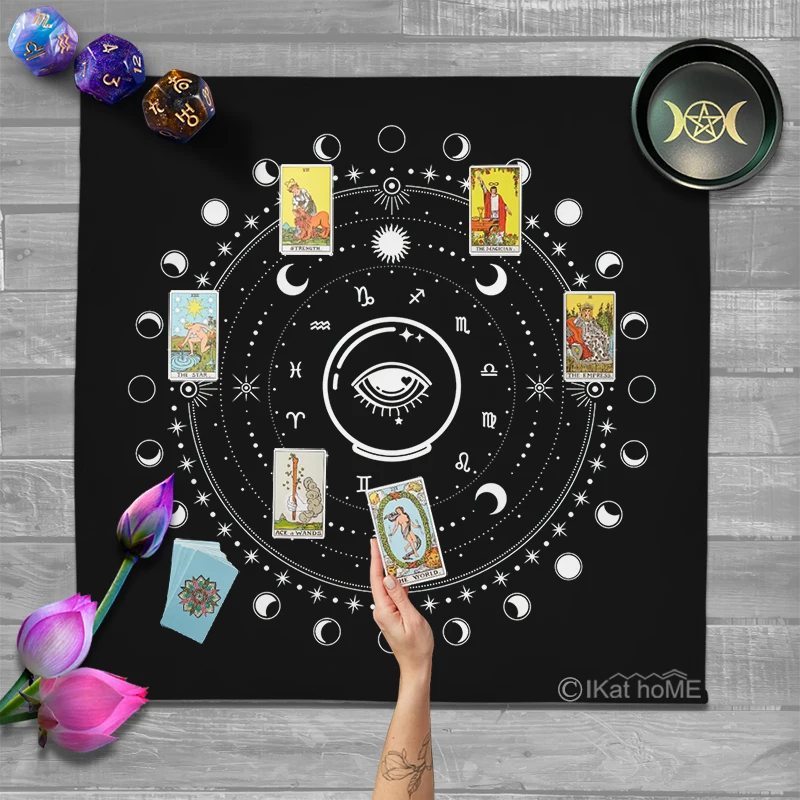 Black Large Size 12 Constellations Tarot Tablecloth Velvet Altar Cloth Board Game Fortune Astrology Moon Phase Oracle Card Pads