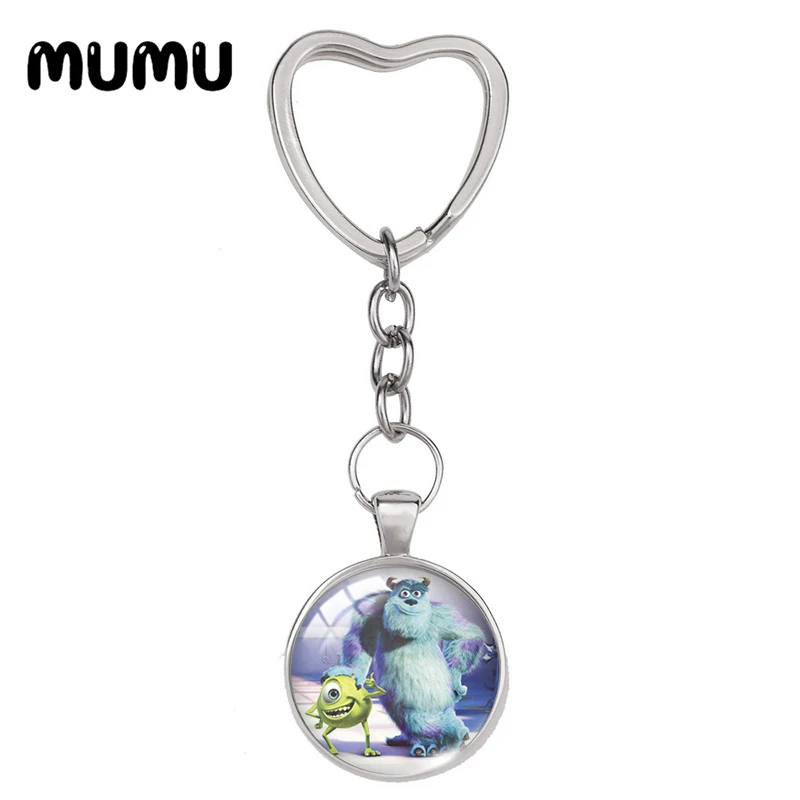 2024 New Monsters Inc Heart Keyring Boo Sully Mike Keychain Glass Dome Cabochon Jewelry Gifts Children