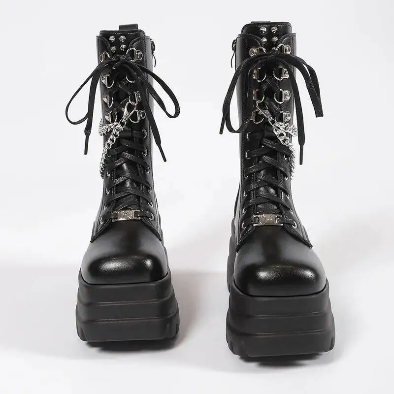 8 سنتيمتر الأحذية سميكة سوليد المرأة أحذية بوت قصيرة فاسق Y2K الأحذية تأثيري الارتفاع زيادة الأحذية الدانتيل يصل الأحذية TGCF تأثيري الأحذية #2