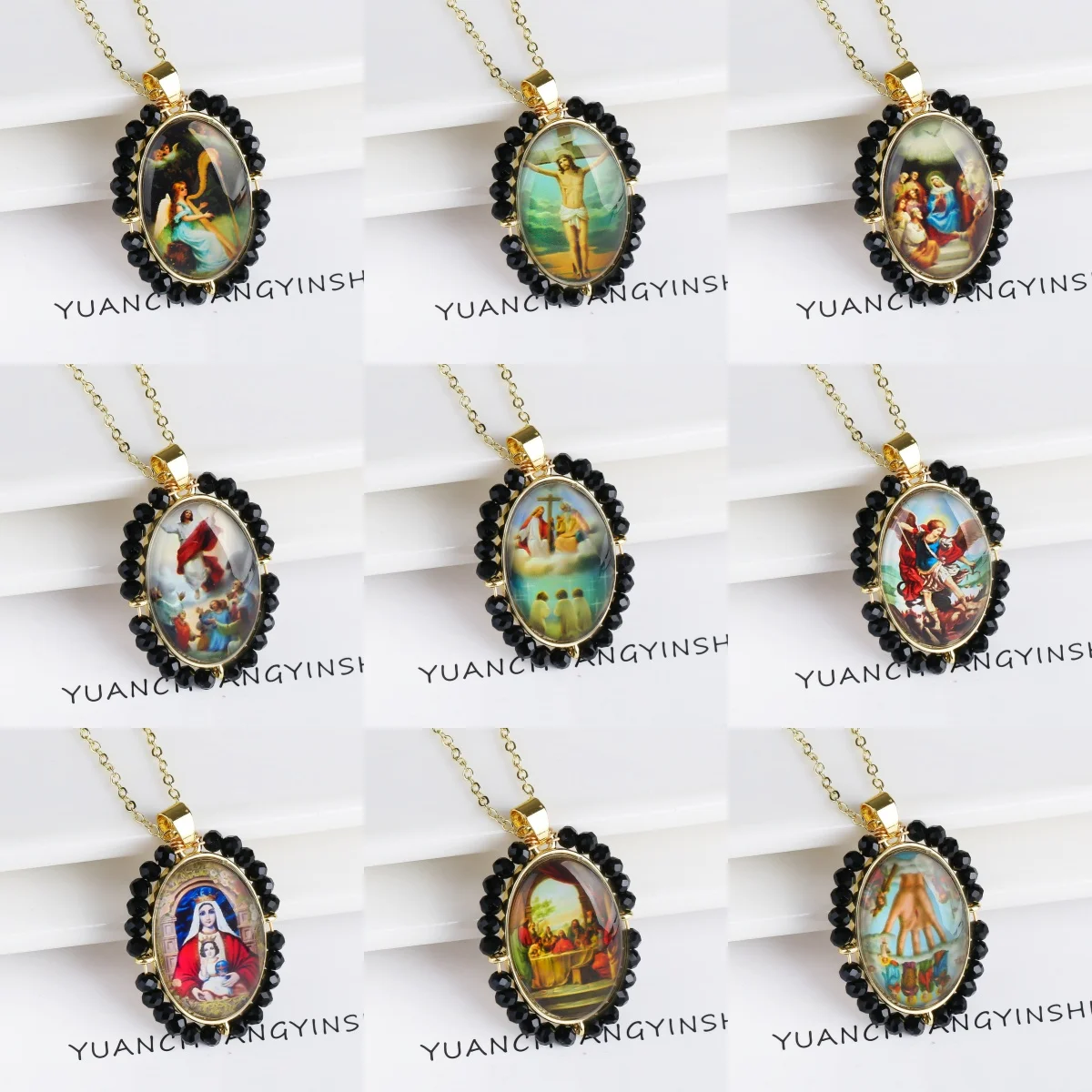 

1 Piece Hand-Woven Crystal Pendant Necklace DIY Jewelry Bracelet Necklace Religious Character Pendant Collarbone Chain Wholesale