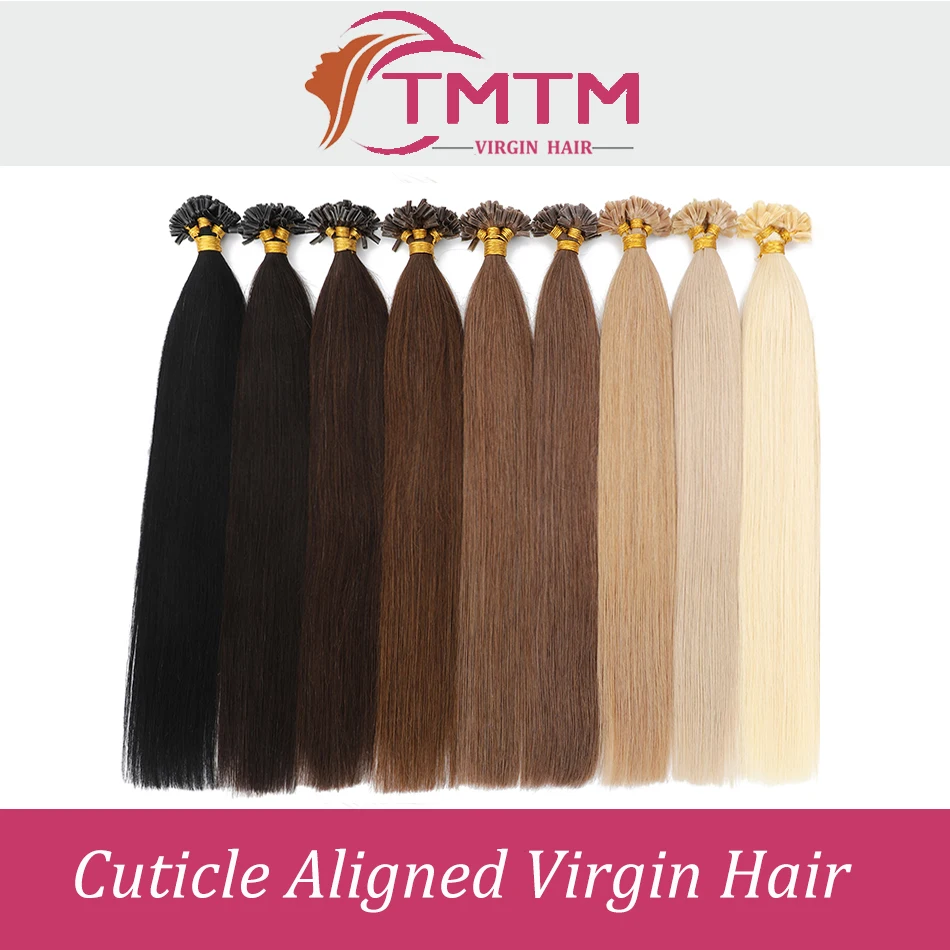 

TMTM V Tips Hair Extensions Straight Hot Fusion Vtip Highlight Medium Brown Mixed Blonde Real Virgin Hair Balayage Color 1G/Pc