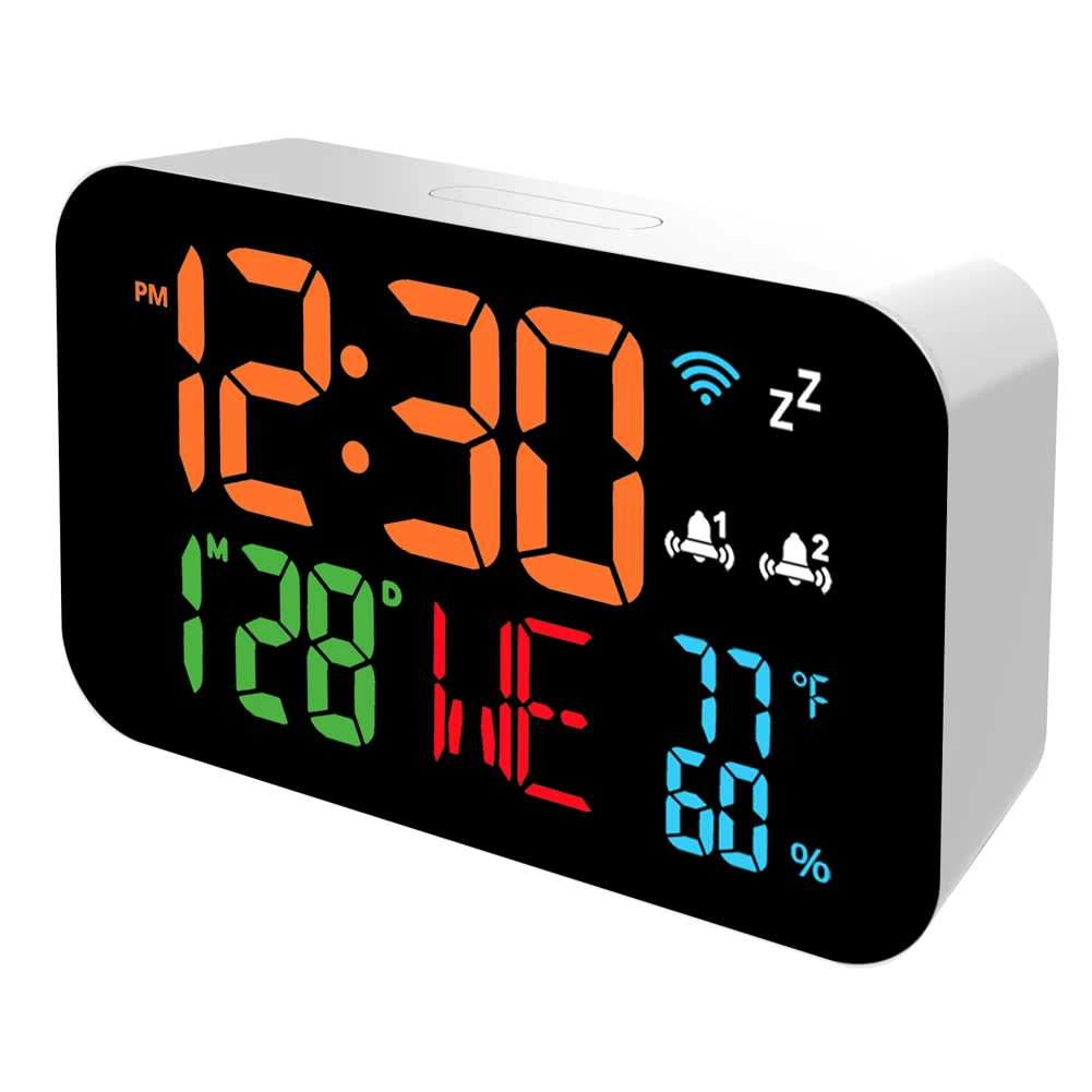 Tuya WiFi Desktop Clock Calendar Intelligent Thermometer Hygrometer with Digital LED Display Support WIFI Auto-Calibration