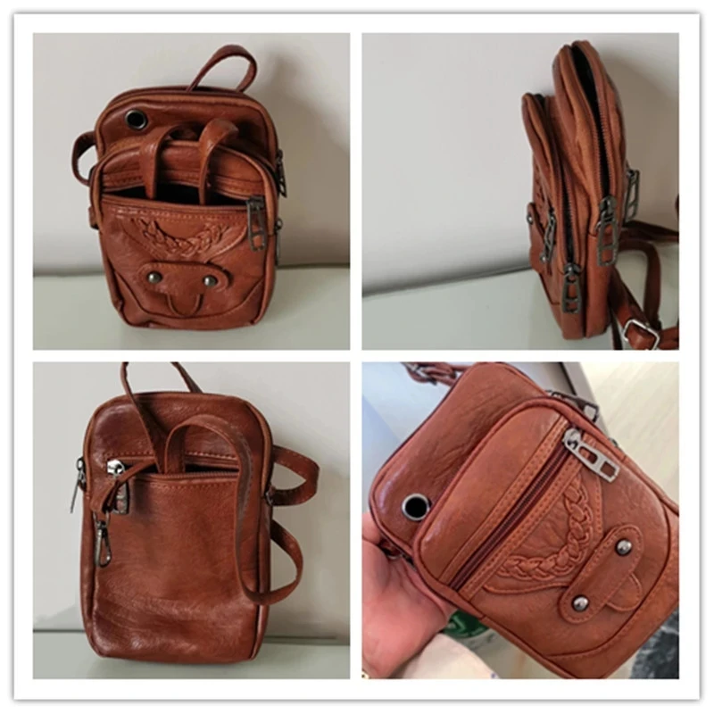 Bolso de mano Retro para mujer, bandolera de hombro de cuero suave, bolso cruzado para teléfono móvil, bolso cuadrado multifunción, bolso de compras