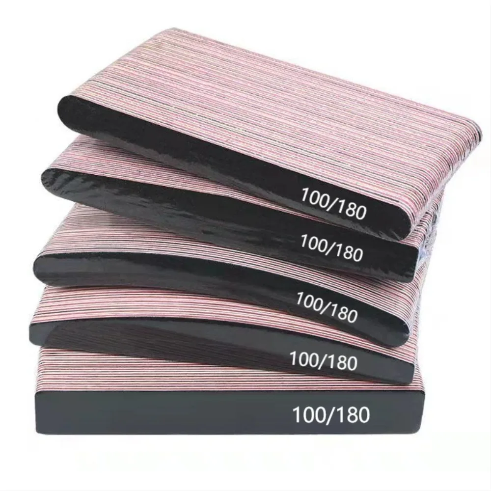 RHJB 25 Pieces Black 100/180 Grits Nail Files and Buffers Professional Double Sided Emery Boards Manicure Tool for Acrylic Nails