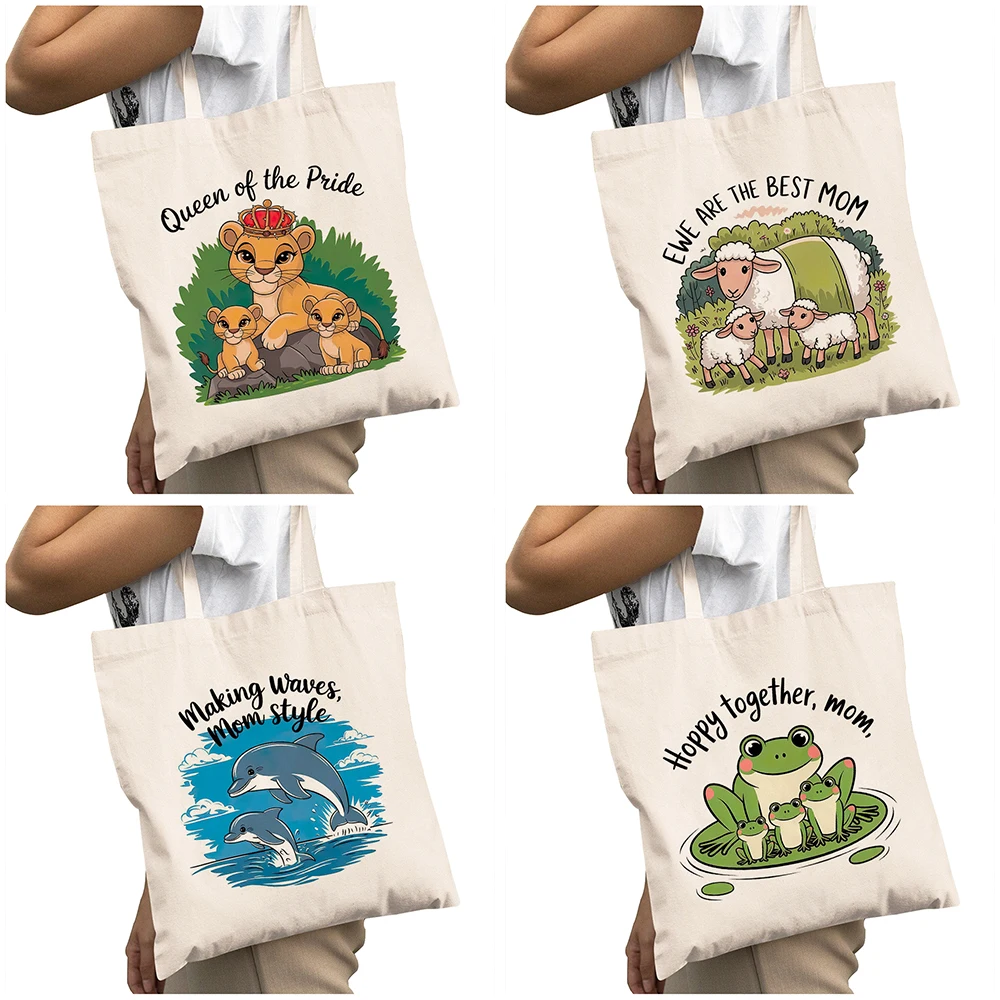 Squirrel Mom Design Women Daily Use Bag Dolphin Mom Style Motto Girl Shopping Bag Frog Family Lady Shopper Shoulder Handbag