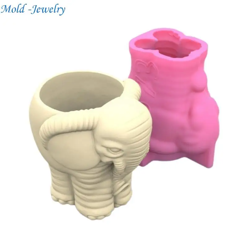 69HB Elephant Silicone Mould for Flower Pots Vase Mold Concrete Cement Epoxy Resin