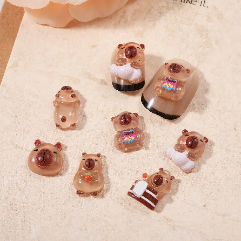 20pcs Cute Cartoon Nail Art Decoration Capibala Mini Pufferfish Nails Accessories Fashion 3D Design Manicure Resin Charms