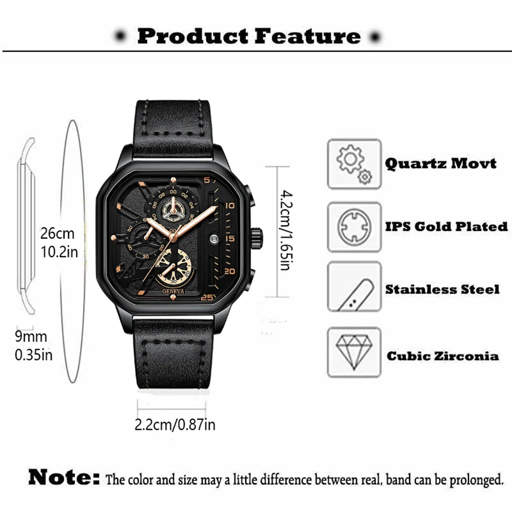 Men\'s Unique Square Dial Watches Man Unusual Novelty Luxury Sport Calendar Quartz Watch For Men WristWatch Clock Montre Homme