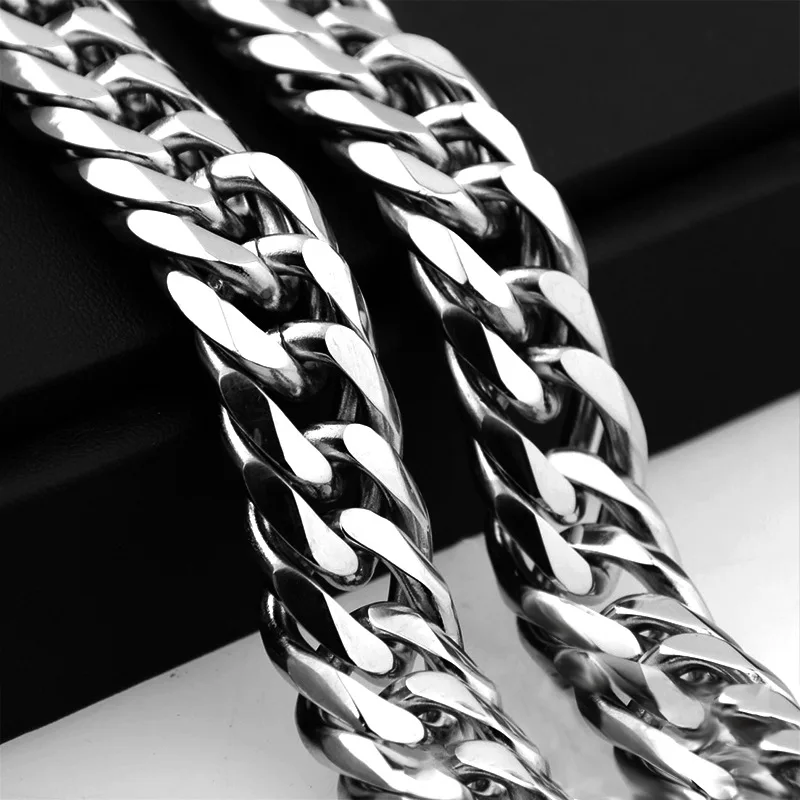 Hip Hop Heavy Thick Cuban Chain Necklace for Men Women 316L Stainless Steel Strong Smooth Metal Punk Jewelry Gift Width 12mm