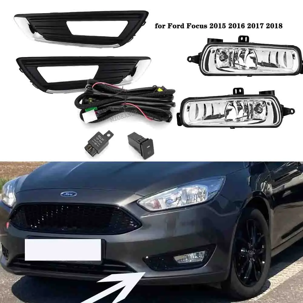 

for Ford Focus 2015 2016 2017 2018 Fog Lights for ford focus MK3 Headlight Covers halogen LED Fog Lights Lamp chrome Frame