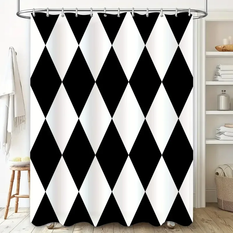 

Занавеска для душа с принтом «гусиные лапки» для декора ванной комнаты, черно-белая клетчатая занавеска, водонепроницаемая ткань, размер настраиваемого (белый бл.