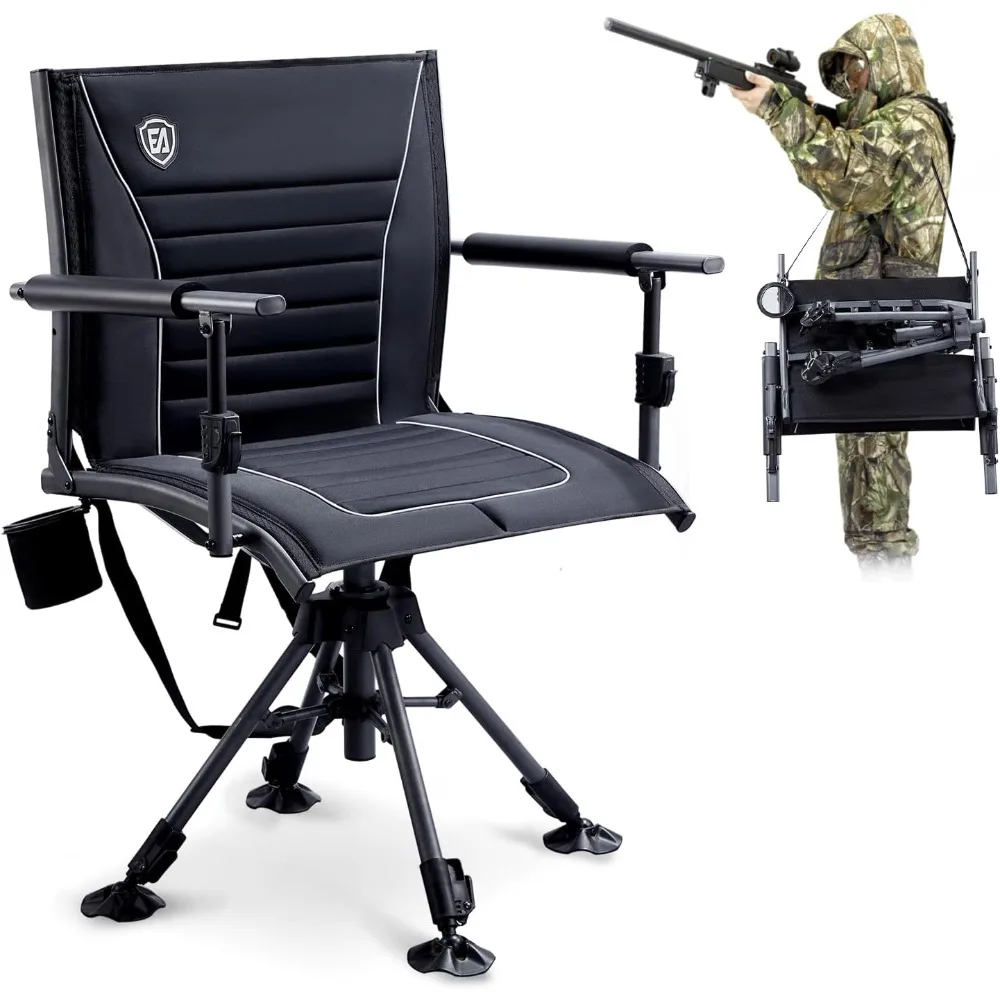 

360° Silent Swivel Hunting Chair for Blinds, Adjustable Folding Hunting Seats for Outdoor Activities, Fishing, Support 300lbs,