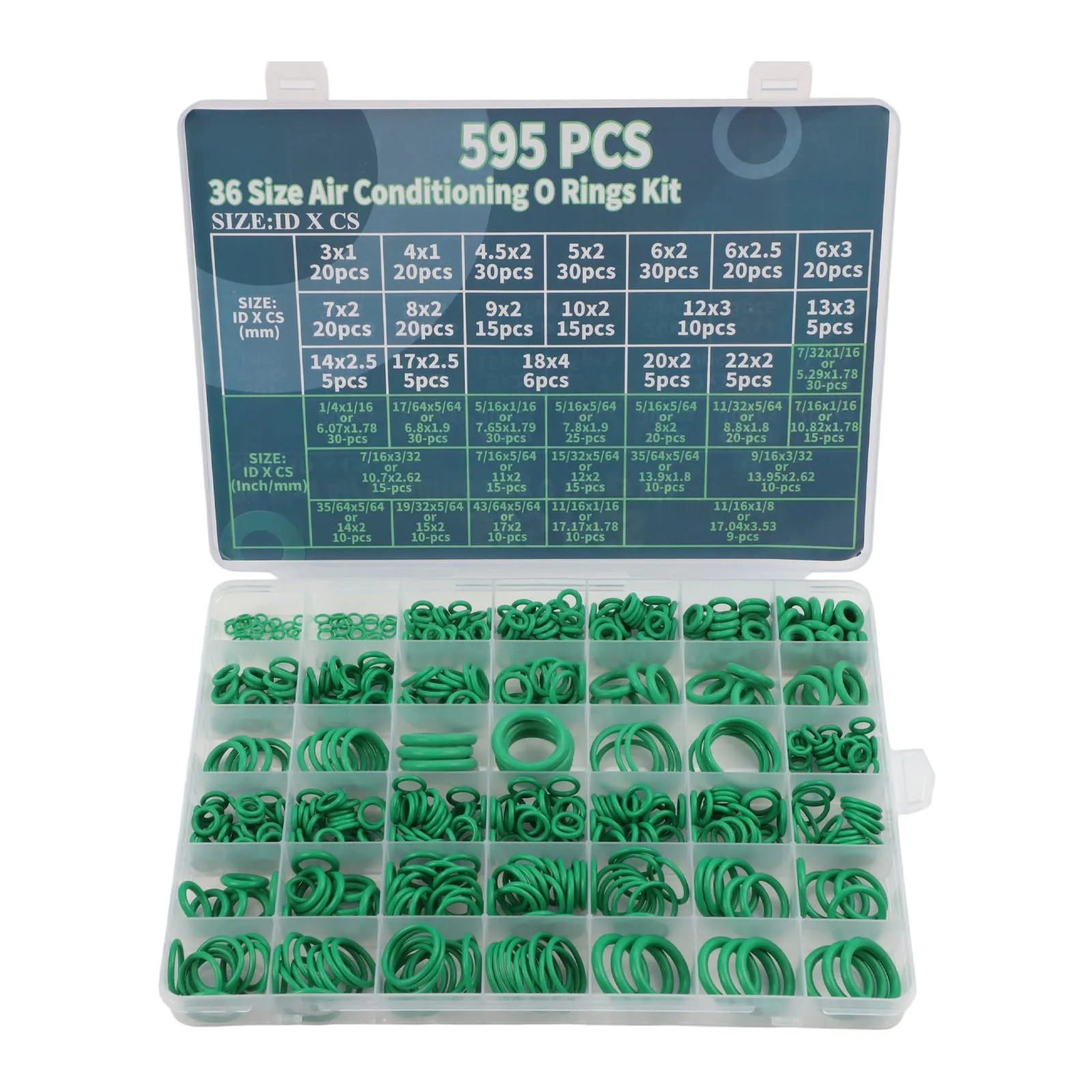 595pcs Car Air Conditioner O-Ring Kit For Repair Air Conditioning Systems 36 Sizes Sealing Rubber O-Ring Combination Set