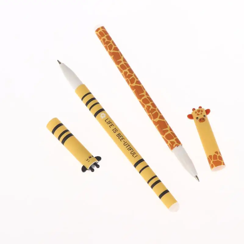 

НОВЫЙ Набор из 7 гелевых ручек с ластиком, 0.5 мм, с цветными стержнями, в виде животных (пчела, кролик, жираф), для письма, школьные принадлежности