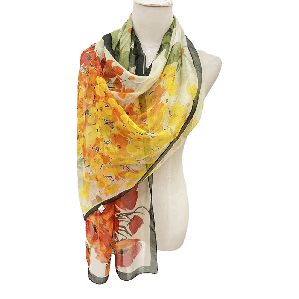 

Summer Embroidered Silk Scarf Breathable Smooth Beach Shawl Silk Sun-Resistant Bandana for Women