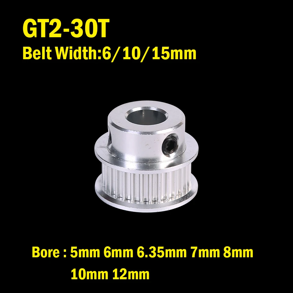 GT2 Timing Pulley 30 tooth Bore 5mm 6mm 6.35mm 8mm Timing Gear Alumium For 2GT belt Width 6/10mm For 3D printer parts