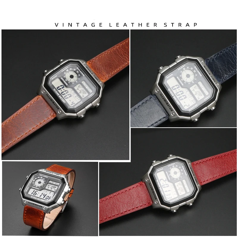 New Retro Genuine Leather Watchband for Casio A158W/A168 / F91W / AE-1200WHD /A158/A159/A169/AE1200 Vintage Watch Bracelet Strap